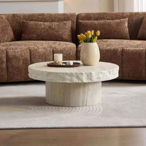 Modern Beige Travertine Accent Coffee Table Set - Coffee table - QONKA HOME