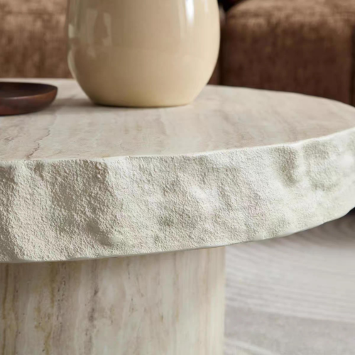 Modern Beige Travertine Accent Coffee Table Set - Coffee table - QONKA HOME