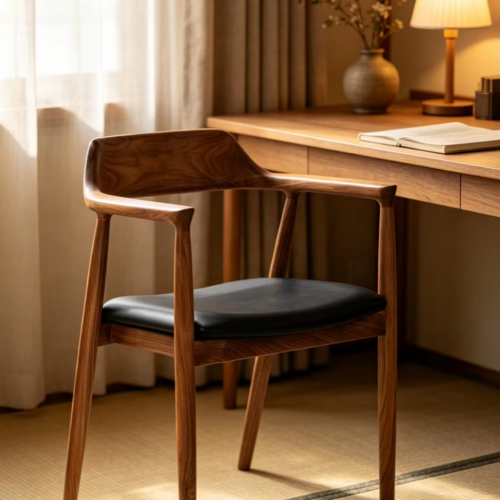 Mid‑Century Solid Wood Arm Dining Chair PU Leather Padded Seat Wooden Side Chair for Home Kitchen Restaurant - Solid woo...