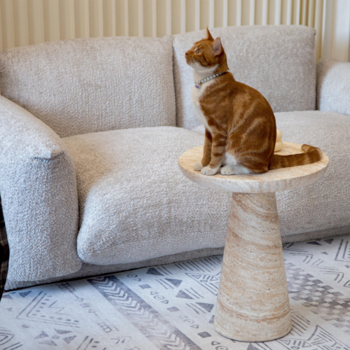 Beige Stone-Look Round Sofa Side Table - Coffee table - QONKA HOME