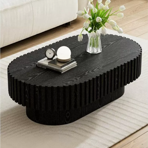Modern Oval Wood Coffee Table Fluted Slatted - Coffee table - QONKA HOME