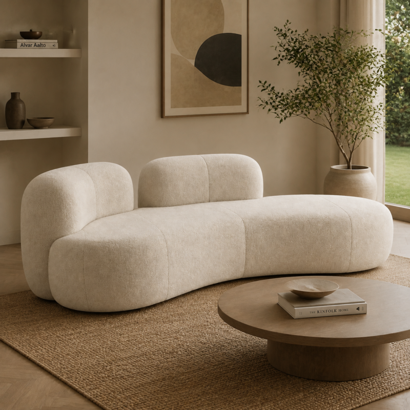 Plush Boucle Wabi‑Sabi Curved Chaise Sectional Sofa For Warm Home Living Room - Sofa - QONKA HOME