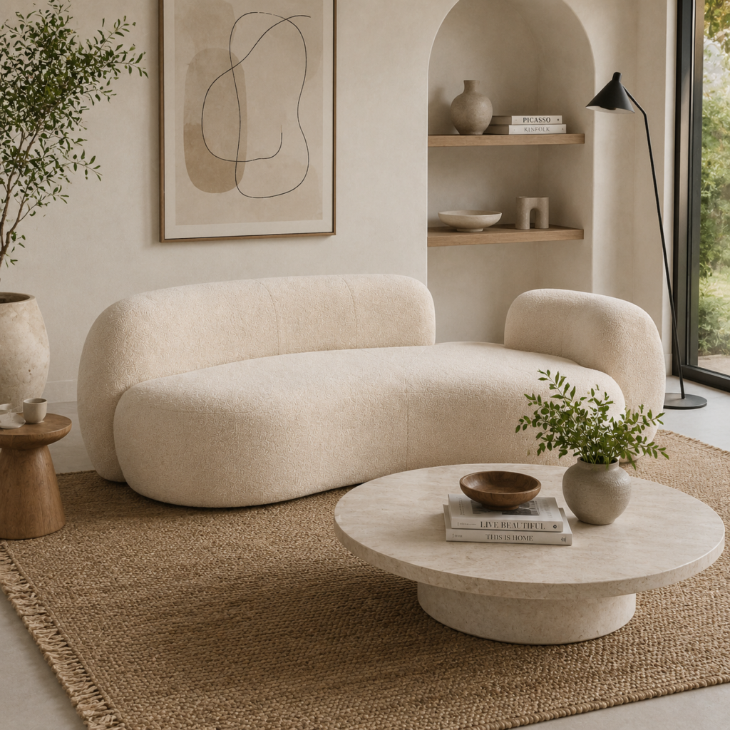Soft Teddy Boucle Wabi‑Sabi Irregular Curved Sofa For Modern Living Room - Sofa - QONKA HOME