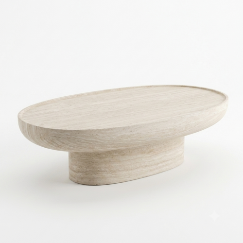 Wabi-Sabi Style Oval Resin Coffee Table with Faux Travertine Finish - Coffee table - QONKA HOME