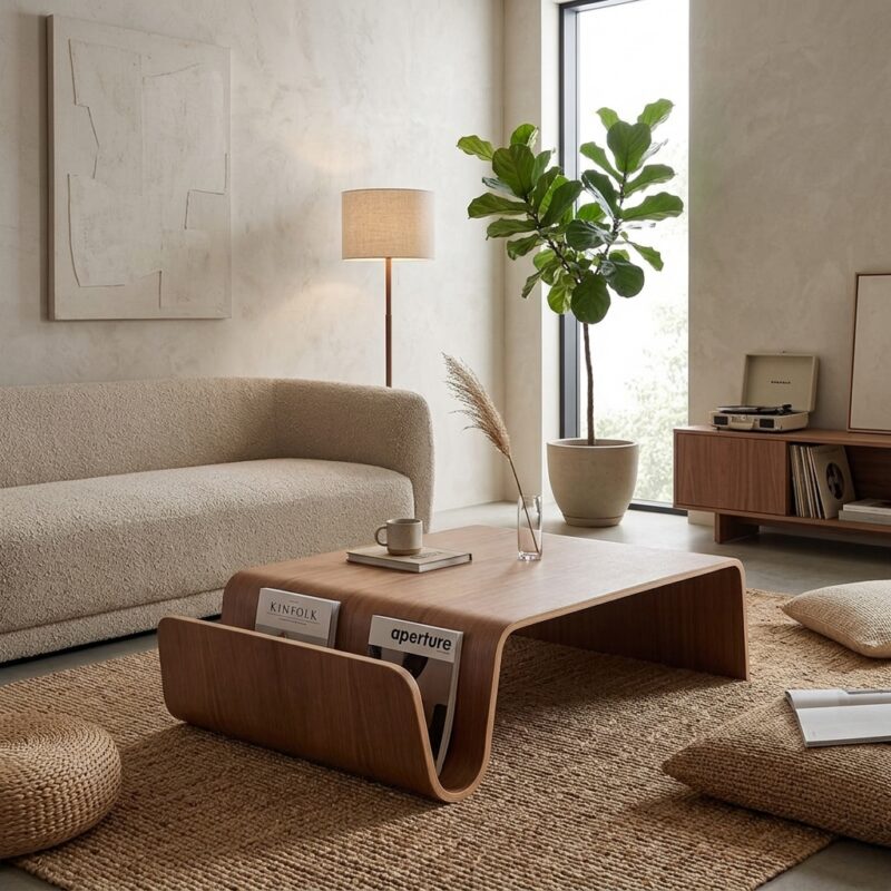 Minimalist Bent Wood Side Table Nordic Sofa End Table with Magazine Holder Living Room Coffee Table - Coffee table - QONKA...
