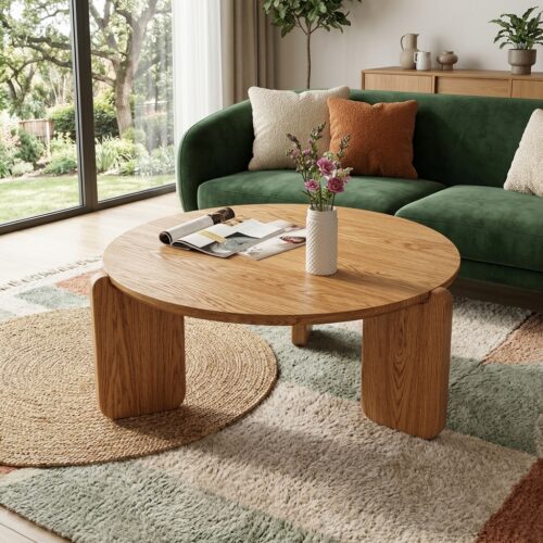 Nordic Minimalist Style Oak Solid Wood Coffee Table, Rectangle & Round Optional - Bedside table - QONKA HOME