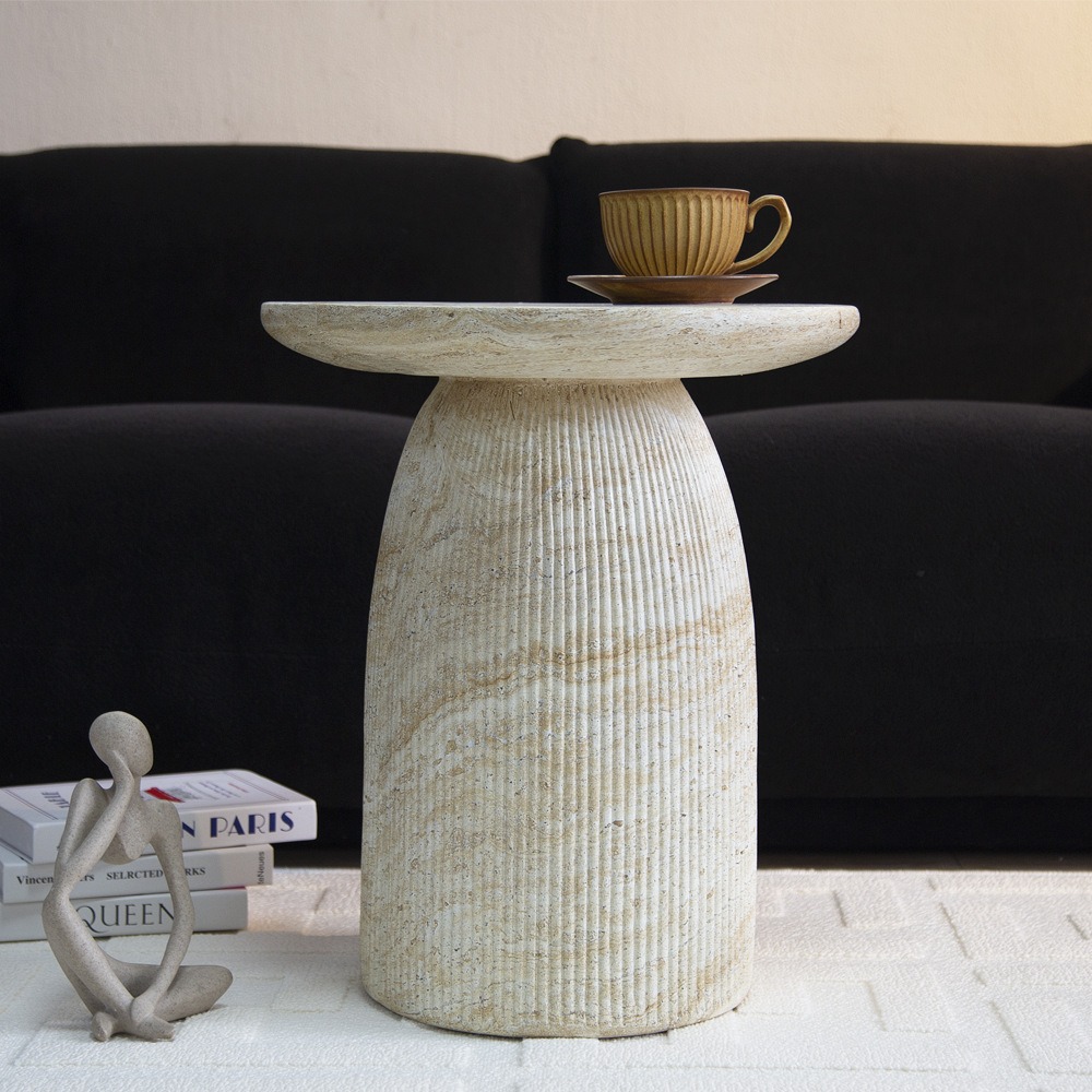 Faux Travertine Sofa Side Table - Coffee table - QONKA HOME