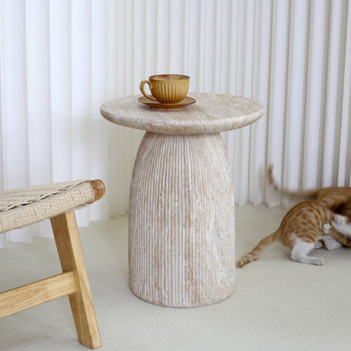 Faux Travertine Sofa Side Table - Coffee table - QONKA HOME