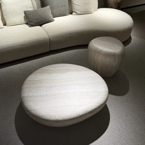 Curved Travertine-Look Coffee & Side Table Set - Coffee table - QONKA HOME