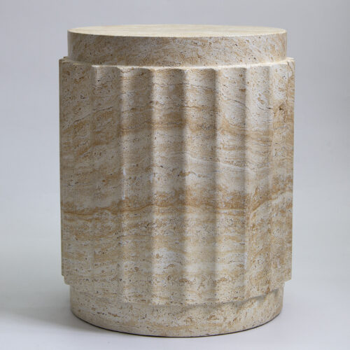 Round Coffee Table & Roman Column Side End Table With Faux Travertine Texture - Coffee table - QONKA HOME