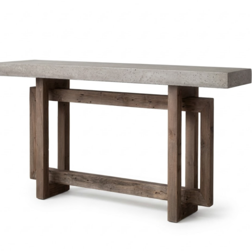 Modern Industrial Concrete Coffee Table Rustic Wood Base - Coffee table - QONKA HOME