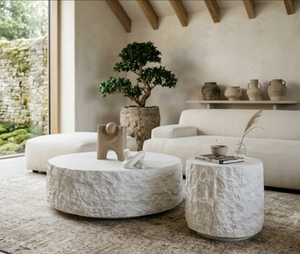 Sculptural Stone-Look Coffee Table Set - Coffee table - QONKA HOME