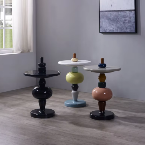 Creative Colorful Round Side Table, Nordic Small Accent Table, Versatile Nightstand Coffee Table for Living Room Bedroom H...