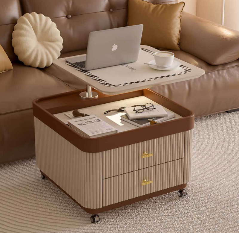 Square Lift‑Top Mobile Nightstand With Drawers & Side Table &Storage Bedside Cabinet With LED Light - Bedroom ...