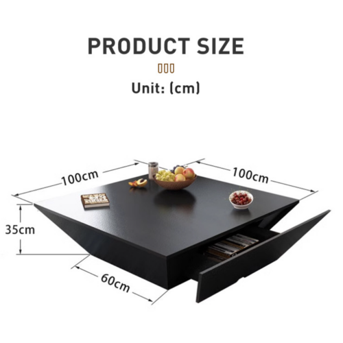 Minimalist Square Wooden Coffee Table Inverted Pyramid Center Table with Hidden Drawers &TV cabinet - Coffee table - ...