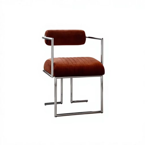 Modern Cylinder Back Dining Chair with Polished Stainless Steel Frame, Upholstered Accent Chair - Metal dining chair - QON...