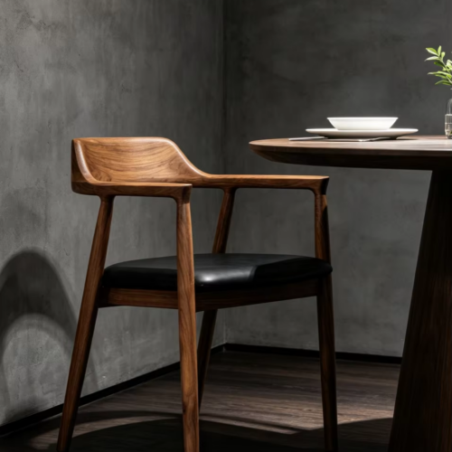 Mid‑Century Solid Wood Arm Dining Chair PU Leather Padded Seat Wooden Side Chair for Home Kitchen Restaurant - Solid woo...