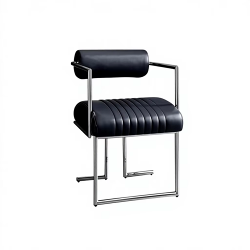Modern Cylinder Back Dining Chair with Polished Stainless Steel Frame, Upholstered Accent Chair - Metal dining chair - QON...