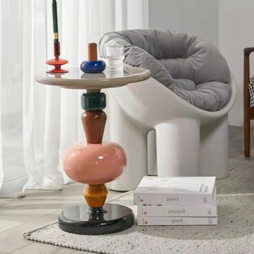 Creative Colorful Round Side Table, Nordic Small Accent Table, Versatile Nightstand Coffee Table for Living Room Bedroom H...