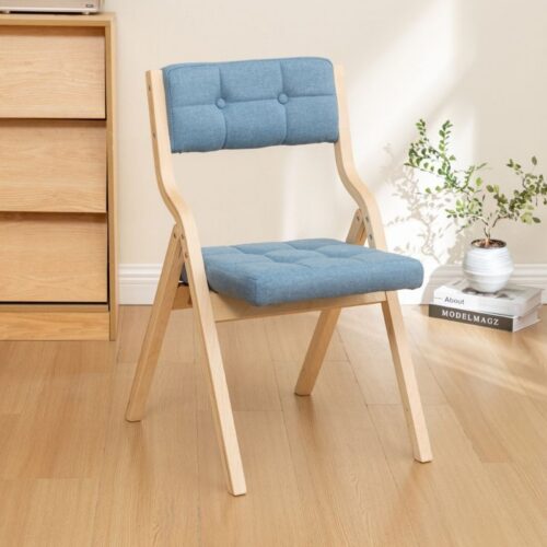 Poplar Wood Folding Dining Chair Linen Fabric Padded Foldable Dining Side Chair for Kitchen Apartment - Solid wood dining ...