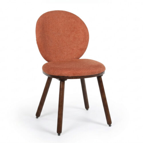 Modern Round Back Dining Chair Chenille Fabric Upholstered Side Chair with Solid Rubber Wood Legs for Home Kitchen - Solid...
