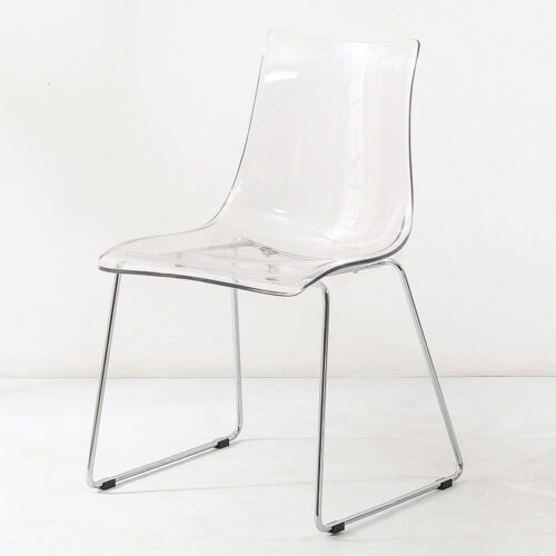 Transparent Plastic Dining Chair with Chrome Metal Sled Base Modern Accent Side Chair - Metal dining chair - QONKA HOME