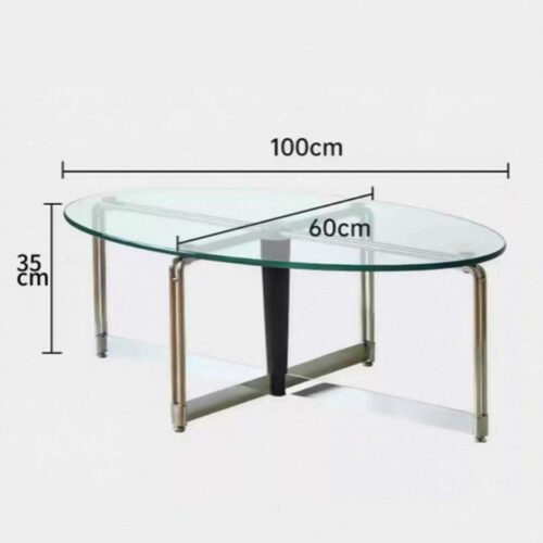 Mid‑Century Retro Oval Wooden Coffee Table  Tempered glass Center Table with Chrome Metal Legs - Coffee table - QONKA HOME