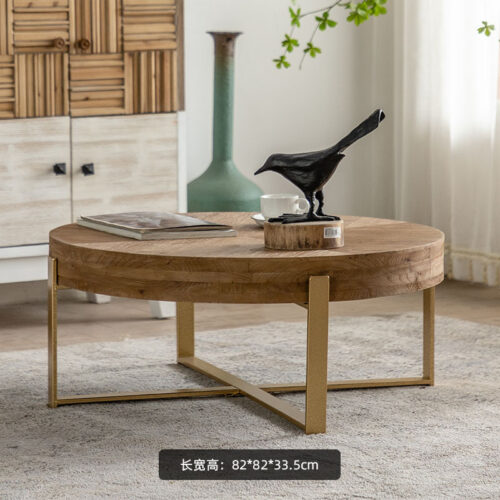 Contemporary Solid Wood Coffee Table on Gold Metal Cross Base - Coffee table - QONKA HOME