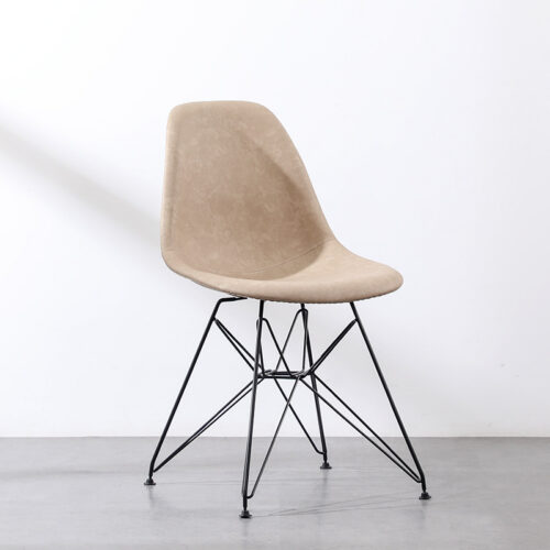 PU Leather Upholstered Dining Chair with Black Wire Metal Legs Modern Shell Side Chair - Metal dining chair - QONKA HOME