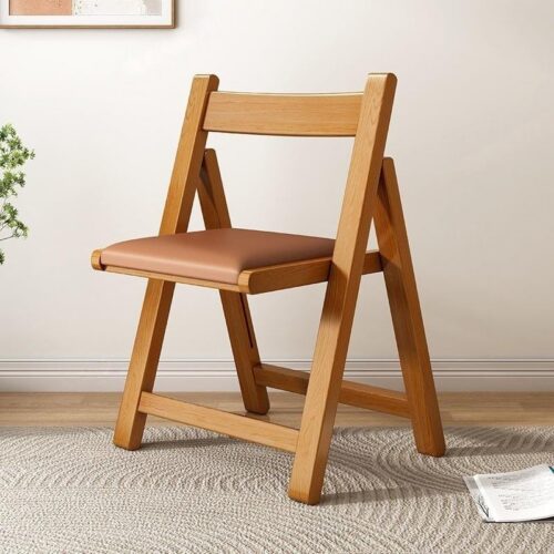 Solid Rubber Wood Folding Dining Chair Multi‑Color PU Leather Padded Fold‑able Side Chair for Kitchen Apartment - Soli...