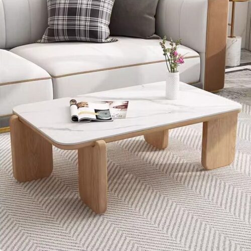 Nordic Style Rectangle  Oak Solid Wood & Sintered Stone Coffee Table Set - Coffee table - QONKA HOME