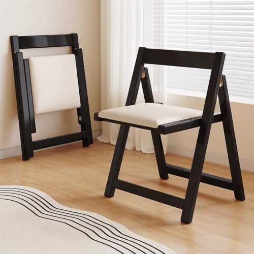 Solid Rubber Wood Folding Dining Chair Multi‑Color PU Leather Padded Fold‑able Side Chair for Kitchen Apartment - Soli...