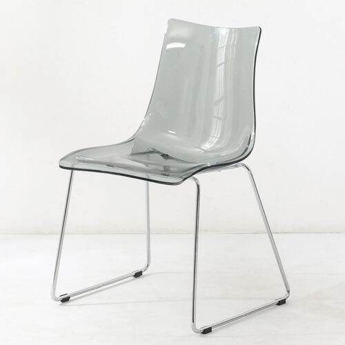 Transparent Plastic Dining Chair with Chrome Metal Sled Base Modern Accent Side Chair - Metal dining chair - QONKA HOME