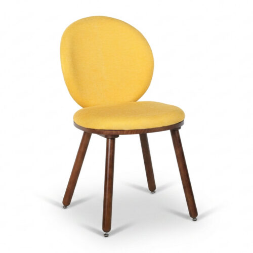 Modern Round Back Dining Chair Chenille Fabric Upholstered Side Chair with Solid Rubber Wood Legs for Home Kitchen - Solid...