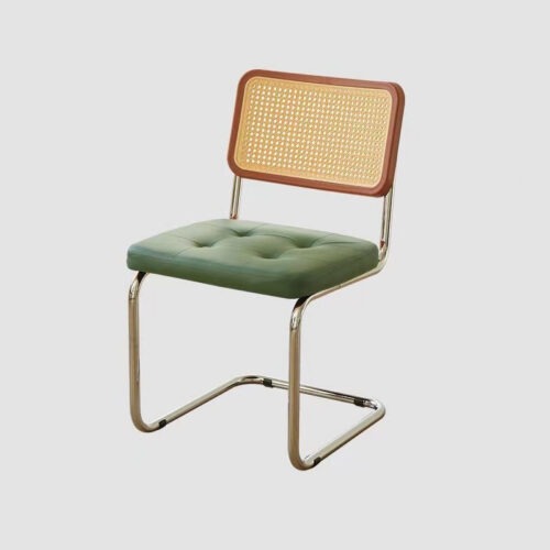 Cantilever Dining Chair PP Rattan Backrest Upholstered PU Seat Chrome Metal Frame Mid-Century Modern Side Chair - Metal di...