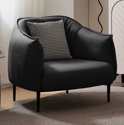 Nordic-Style Single-Seater Leather Sofa, Lightly Luxurious, Minimalist, and Casual Sofa - Living room furniture - QONKA HOME