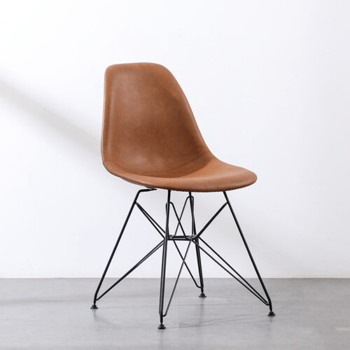 PU Leather Upholstered Dining Chair with Black Wire Metal Legs Modern Shell Side Chair - Metal dining chair - QONKA HOME