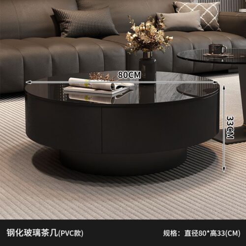 Round Black Glass Storage Nesting Coffee Table Set - Coffee table - QONKA HOME