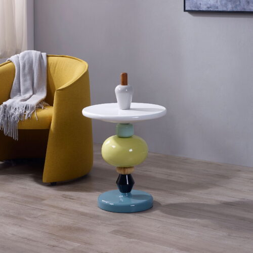 Creative Colorful Round Side Table, Nordic Small Accent Table, Versatile Nightstand Coffee Table for Living Room Bedroom H...