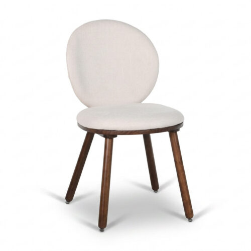 Modern Round Back Dining Chair Chenille Fabric Upholstered Side Chair with Solid Rubber Wood Legs for Home Kitchen - Solid...