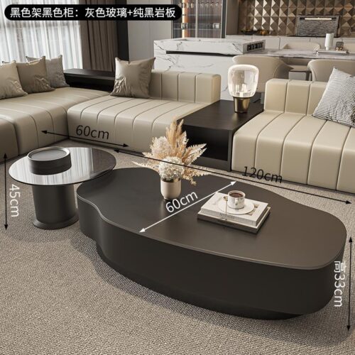 Irregular Sintered Stone Coffee Table Metal Frame Storage Tea Table With Drawer - Coffee table - QONKA HOME