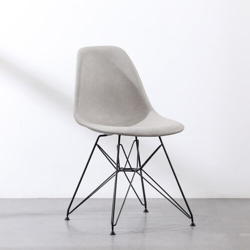 PU Leather Upholstered Dining Chair with Black Wire Metal Legs Modern Shell Side Chair - Metal dining chair - QONKA HOME