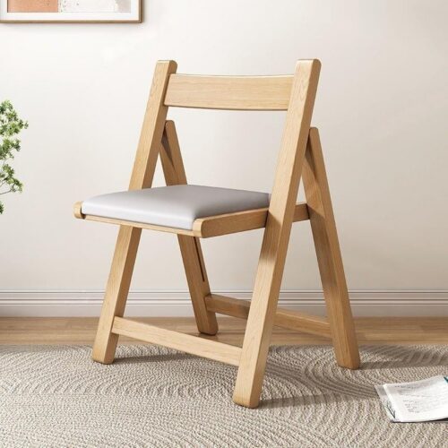 Solid Rubber Wood Folding Dining Chair Multi‑Color PU Leather Padded Fold‑able Side Chair for Kitchen Apartment - Soli...