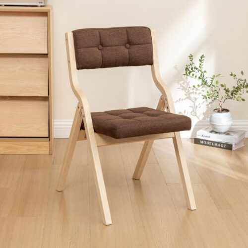 Poplar Wood Folding Dining Chair Linen Fabric Padded Foldable Dining Side Chair for Kitchen Apartment - Solid wood dining ...