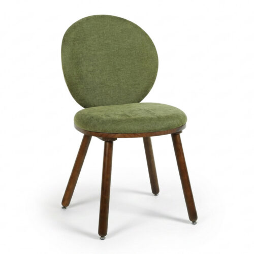 Modern Round Back Dining Chair Chenille Fabric Upholstered Side Chair with Solid Rubber Wood Legs for Home Kitchen - Solid...