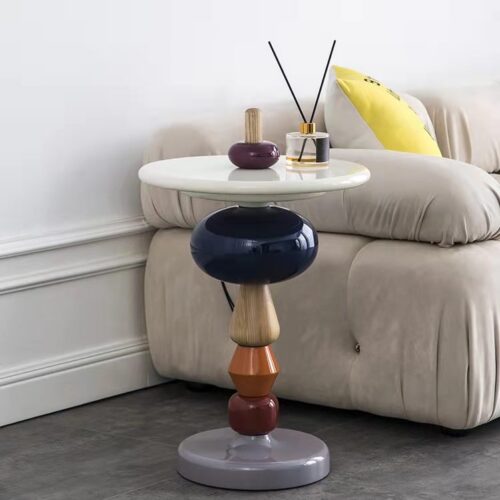 Creative Colorful Round Side Table, Nordic Small Accent Table, Versatile Nightstand Coffee Table for Living Room Bedroom H...