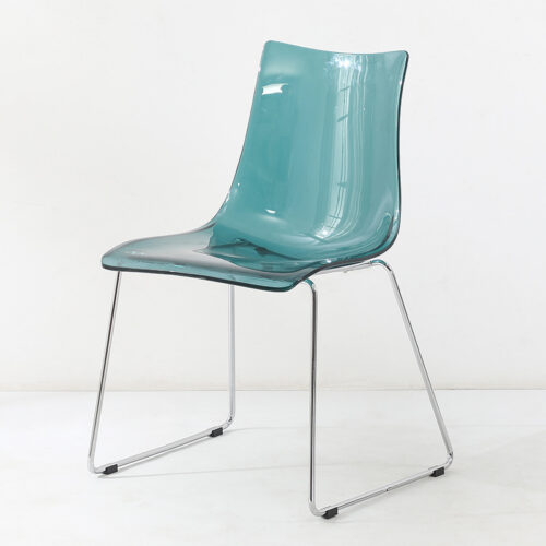 Transparent Plastic Dining Chair with Chrome Metal Sled Base Modern Accent Side Chair - Metal dining chair - QONKA HOME