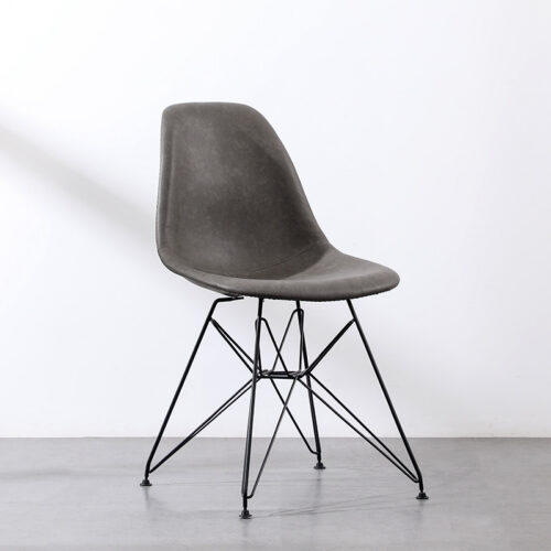 PU Leather Upholstered Dining Chair with Black Wire Metal Legs Modern Shell Side Chair - Metal dining chair - QONKA HOME