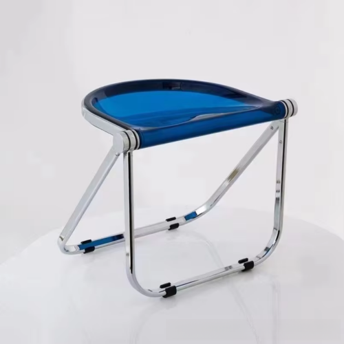 Folding Dining Chair Glossy PC Panel Chrome Plated Metal Frame Modern Transparent Accent Side Chair For Home Living Room C...