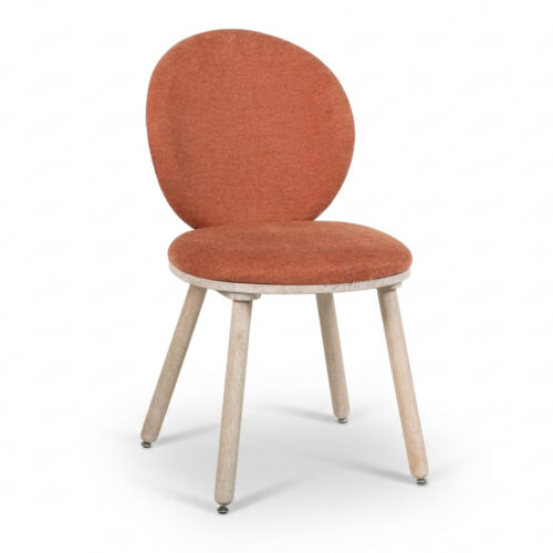 Modern Round Back Dining Chair Chenille Fabric Upholstered Side Chair with Solid Rubber Wood Legs for Home Kitchen - Solid...